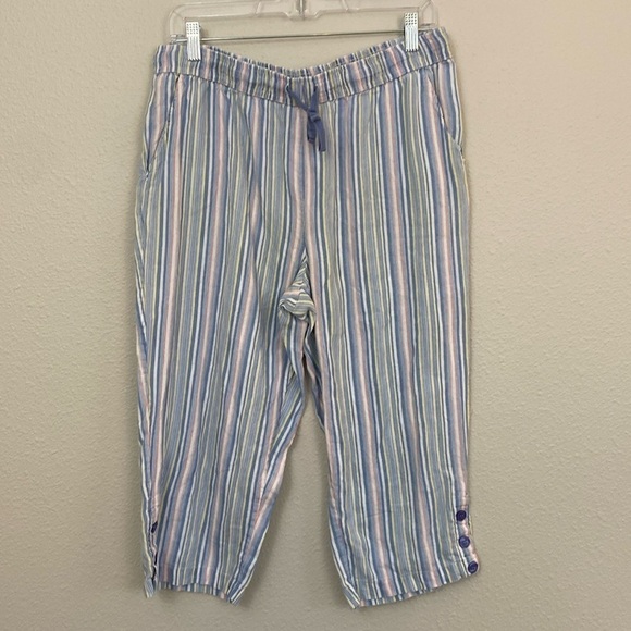 Coral Bay Linen blend pastel striped capri pants size M - Picture 1 of 4